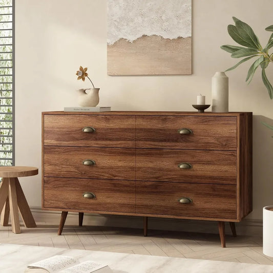 Walnut Wood Wide Drawer Dresser