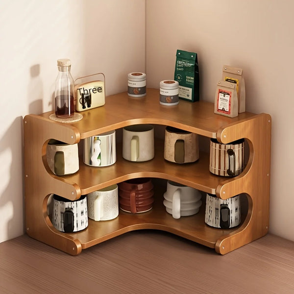 Natural Corner Bamboo Shelf Organizer